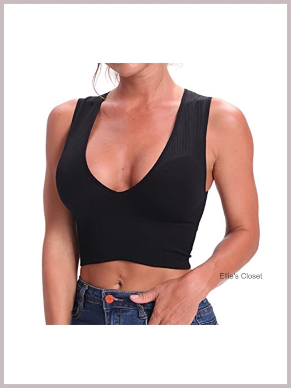 Seamless Ribbed Crop Top Deep Plunge V Neck with Removable Pads Nylon Spandex